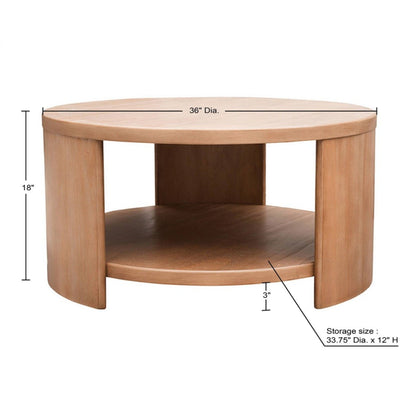 Minimalist Round Coffee Table With Shelf Storage - Natural