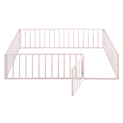 Metal Floor Bed Frame With Fence And Door