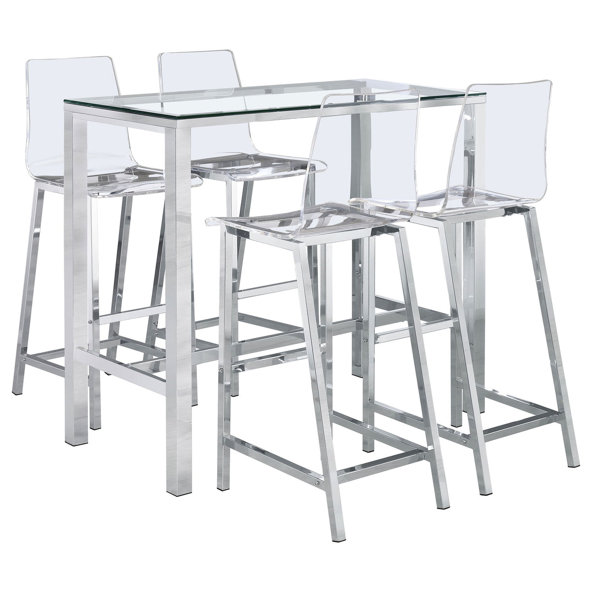 Garbo - 5 Piece Bar Set With Stools - Chrome