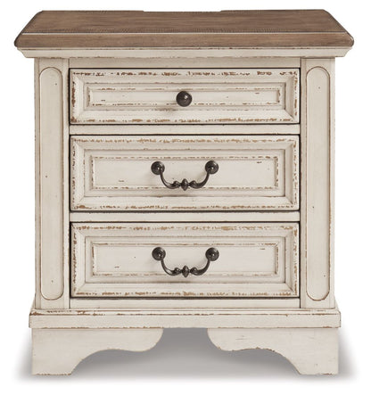 Realyn - Three Drawer Night Stand - White / Brown / Beige
