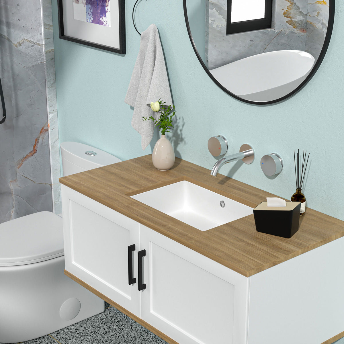Modern Ceramic Rectangular Undermount Bathroom Sink With Overflow