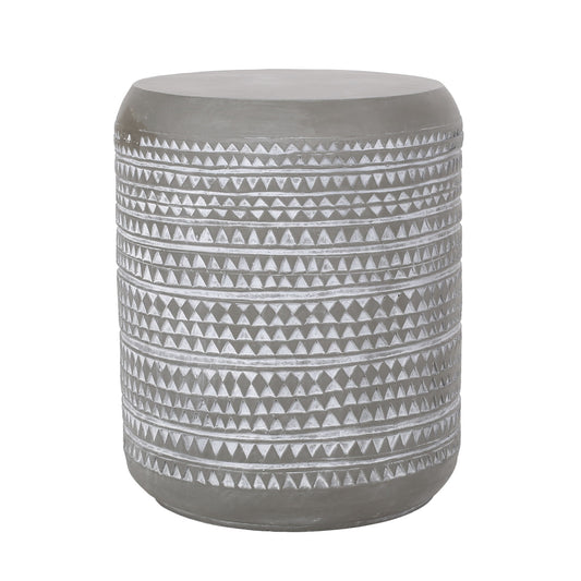 Outdoor Side Table With Cylindrical Shape - Light Gray / White