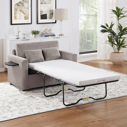 Sleeper Sofa With Foldable Mattress, USB Ports, Side Table & Storage Pocket