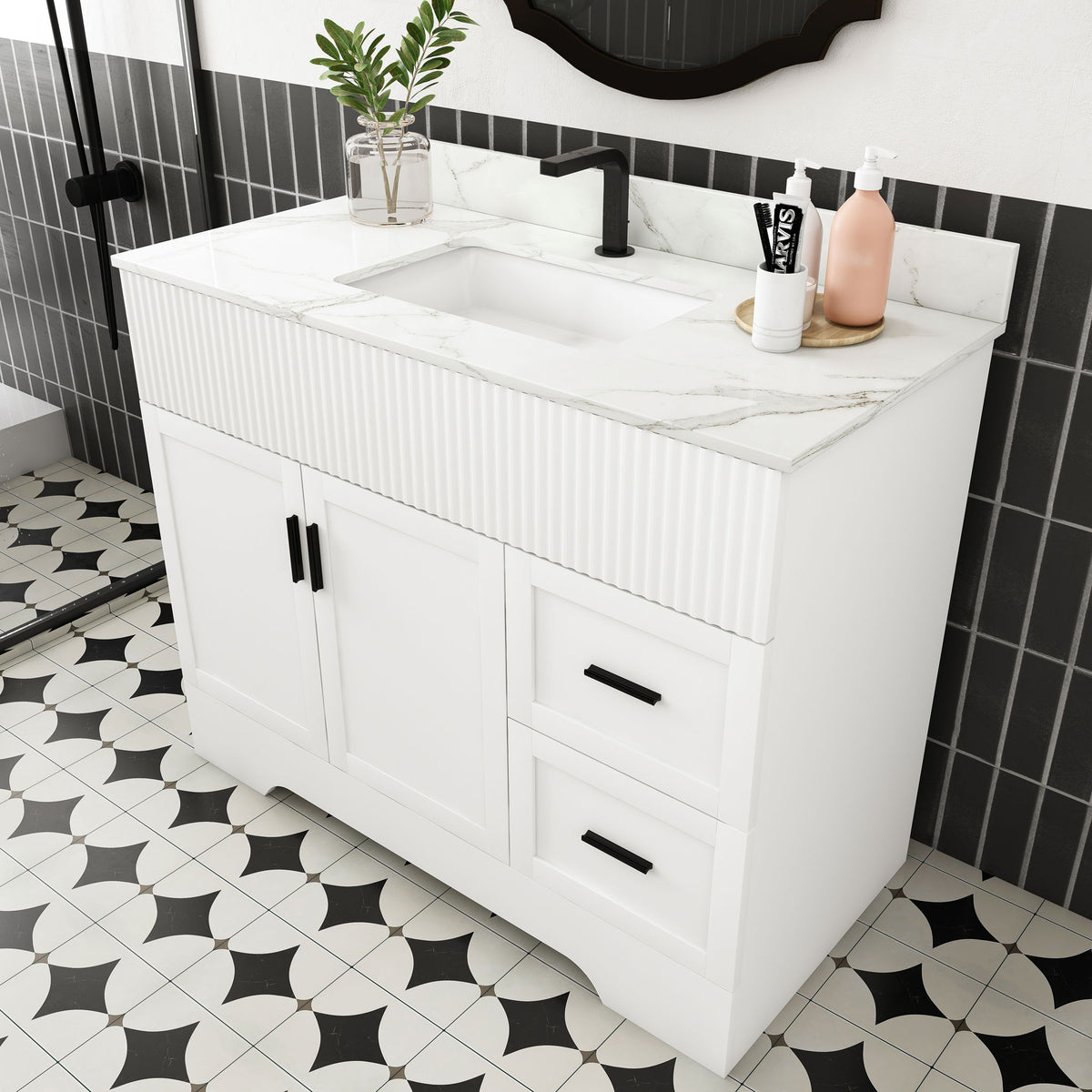 Bathroom Vanity Set, Fluted Cabinet, Soft Close Doors & Drawers - White