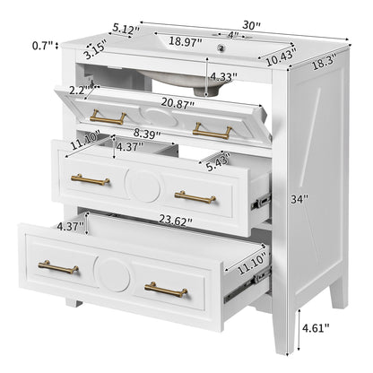 Retro Bathroom Vanity With Sink Combo, Free Standing Single Set With 3 Drawers