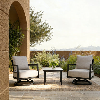 Outdoor Patio Furniture, Chat Set, Sunbrella Cushions And Side Table