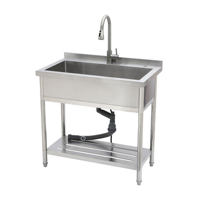 Stainless Steel Freestanding Utility Sink With Pull Out Faucet, Large Single Bowl - Brushed Nickel