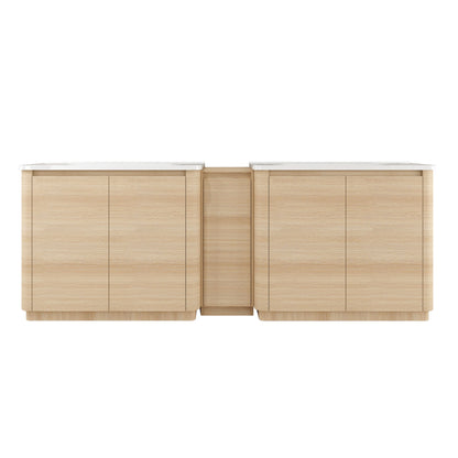 92" Freestanding Bathroom Vanity With Sink, 1 Small Storage Cabinet, Soft Close Door - Ameican White Oak