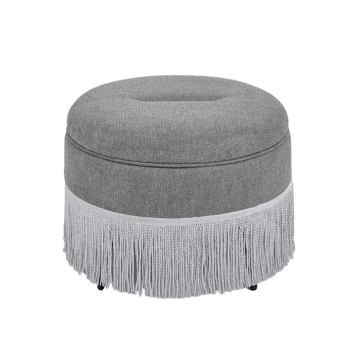 Round Storage Ottoman With Tassel, Decorative Accent Pouf For Living Room