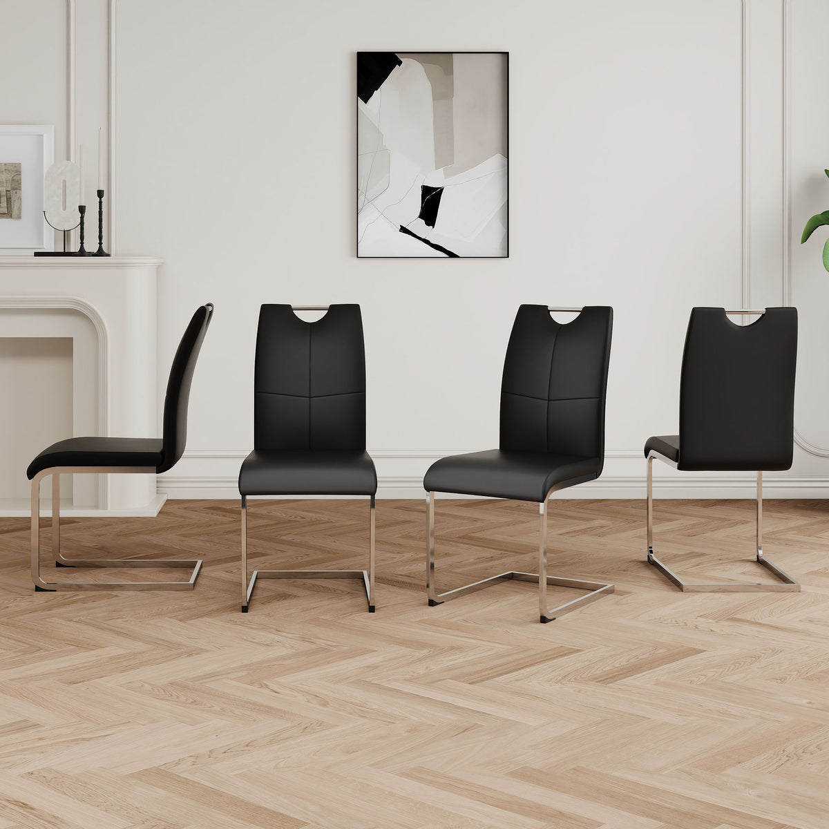 Modern Dining Chairs With Padded Seat And Metal Legs
