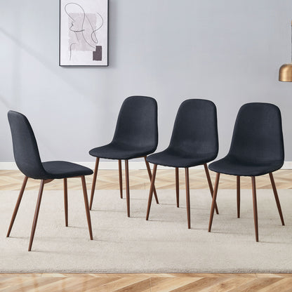 Luxury Simple Chair (Set of 4) Linen Cotton High Resilience Dining Chair With Metal Color Leg - Black / Walnut