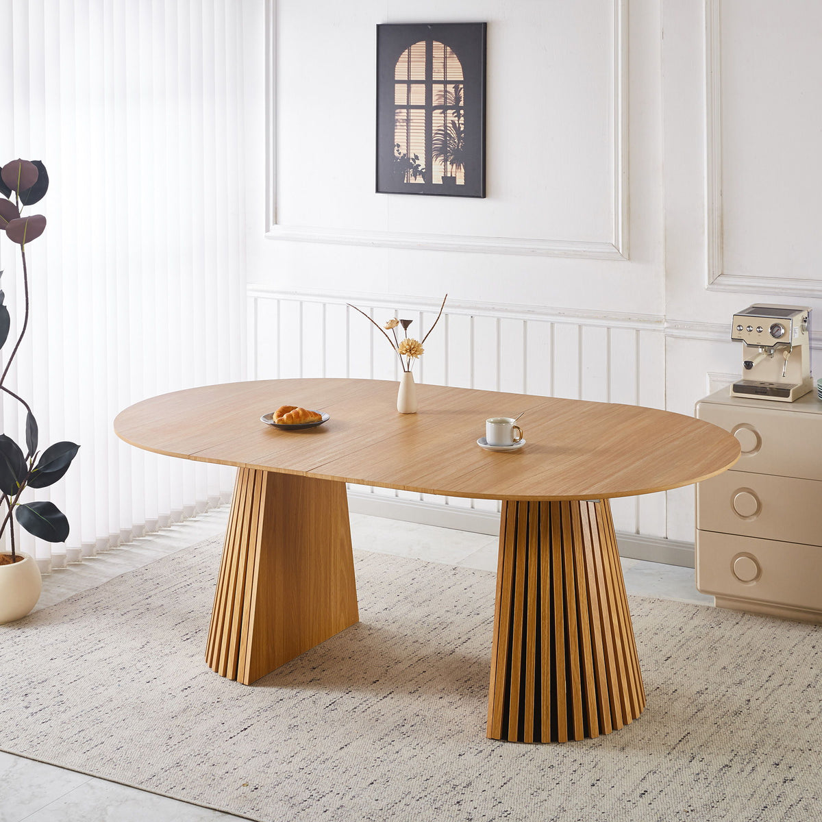 Extendable Pedestal Multifunctional Dining Table - Oak