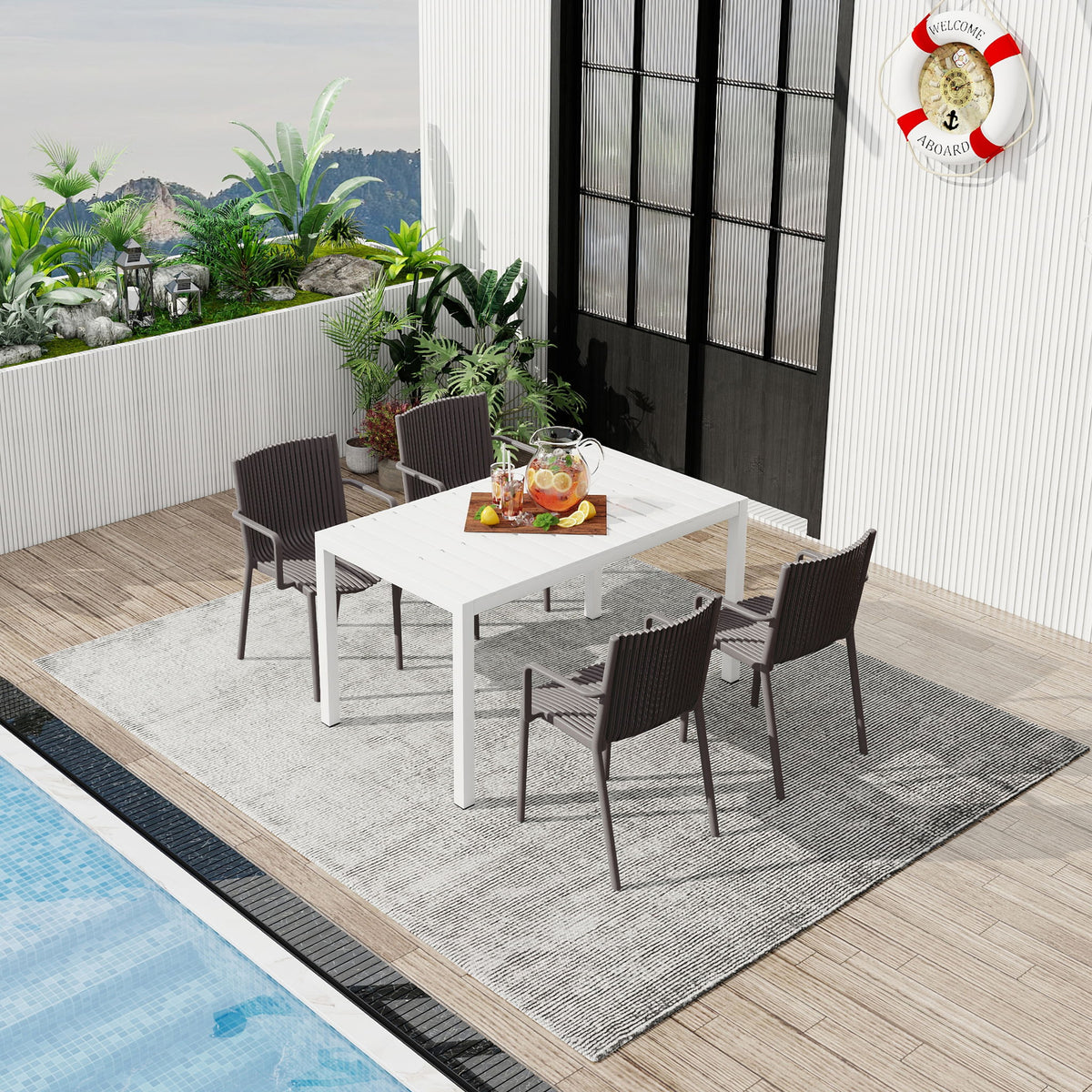 4 Piece Stackable Single Chairs With Vertical Stripe Design For All Weather