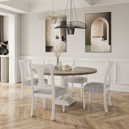 Tannen - Round 5 Piece Dining Table (Set of 5) - White / Gray