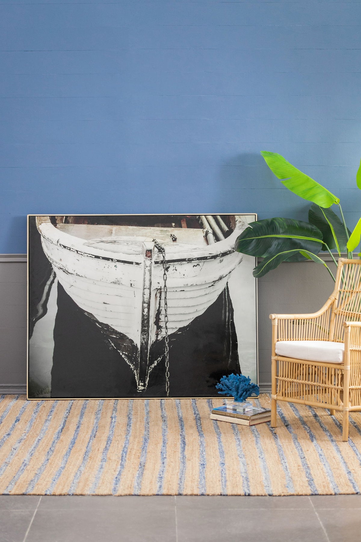 Large And Rectangular Wall Art With Frame, Wall Decor For Living Room - White / Blue