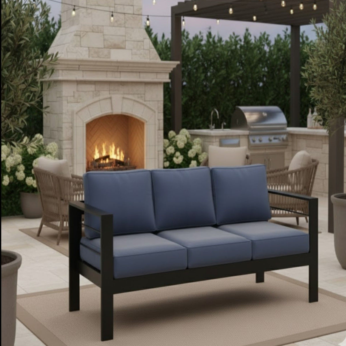 All-Weather Patio Sofa With Cushions, 3 Seat Outdoor Couch