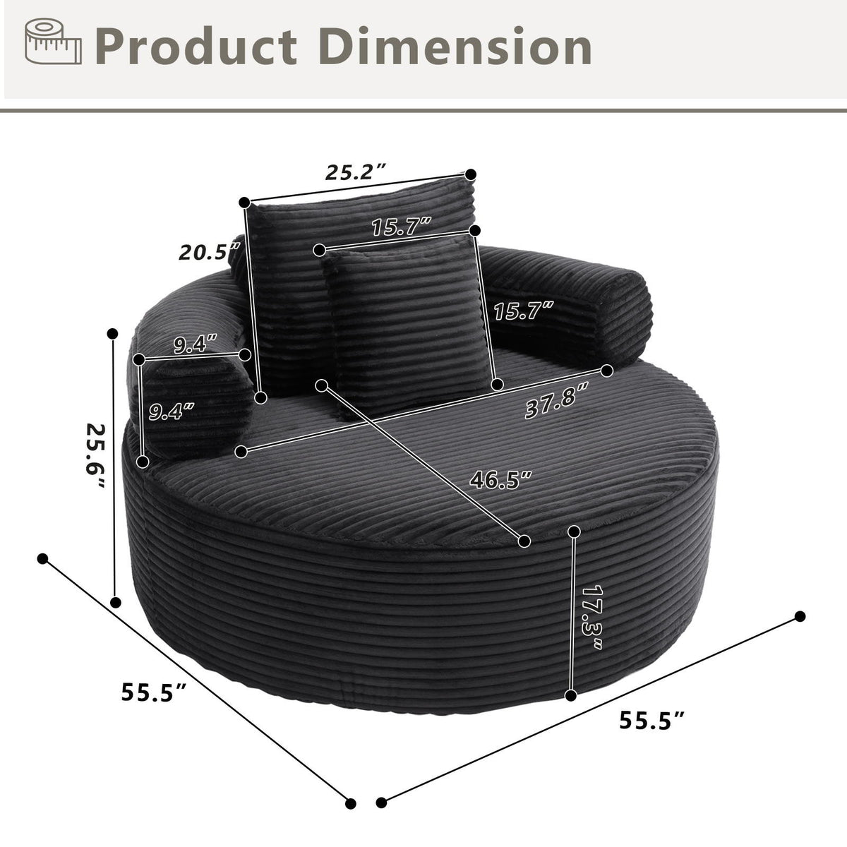 Round Sofa Bed With 3 Pillows For Living Room