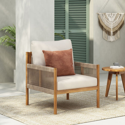 Modern Outdoor Woven Lounge Chair With Solid Wood Frame - Teak