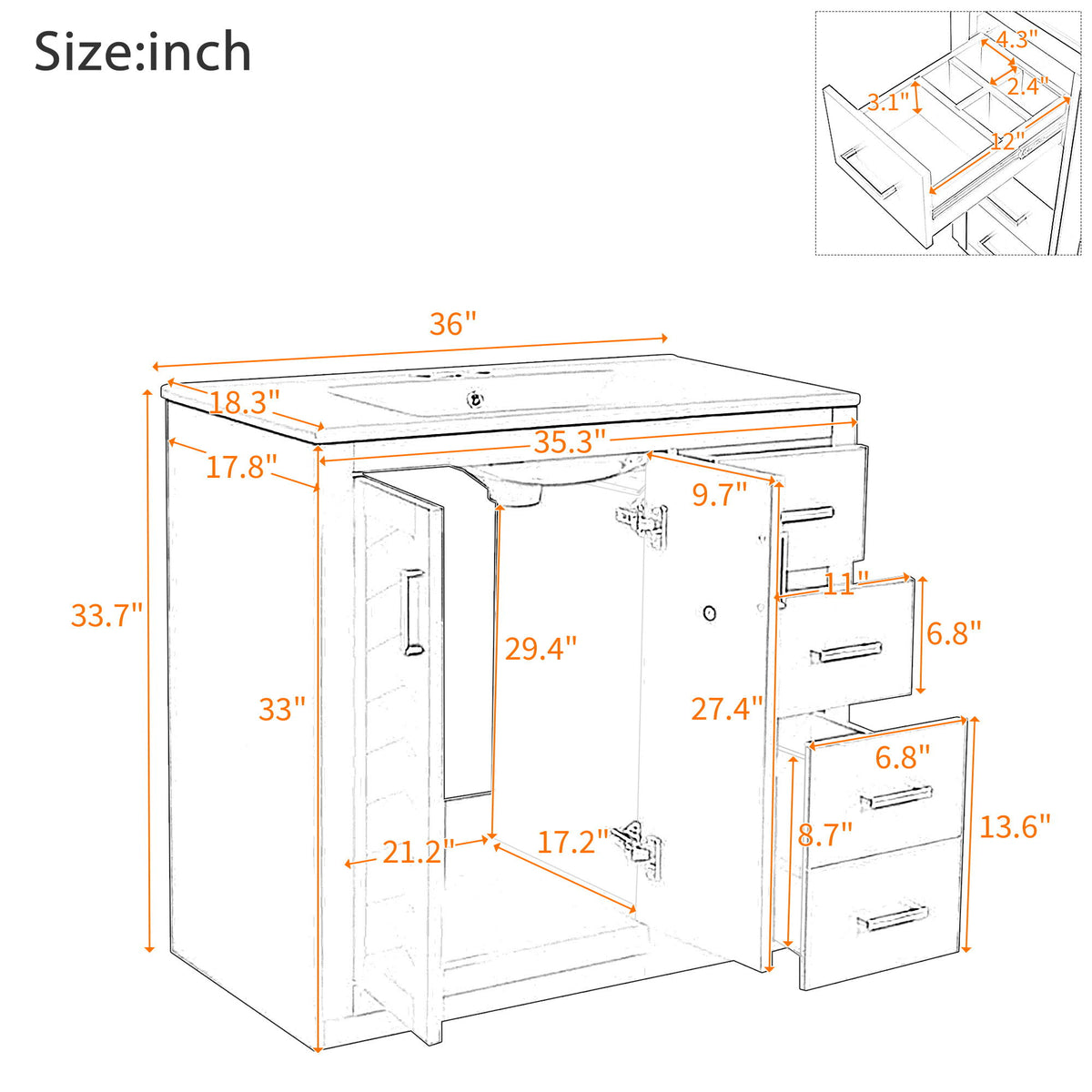 Bathroom Vanity With Sink Combo, Storage Cabinet, Freestanding Set With 3 Drawers & Soft Closing Doors