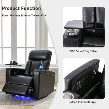 Power Recliner & Storage Arms, Cupholders, Swivel Tray Table And Cell Phone Stand
