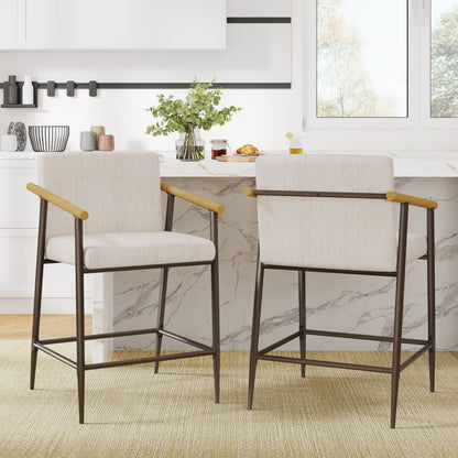 Counter Stool Set With Iron Frame - Espresso / Beige