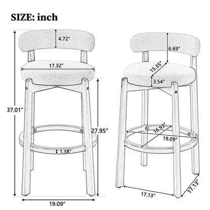Bar Stool With Curved Backrest, Rounded Edges, And Footrest (Set of 2) - Beige / Walnut