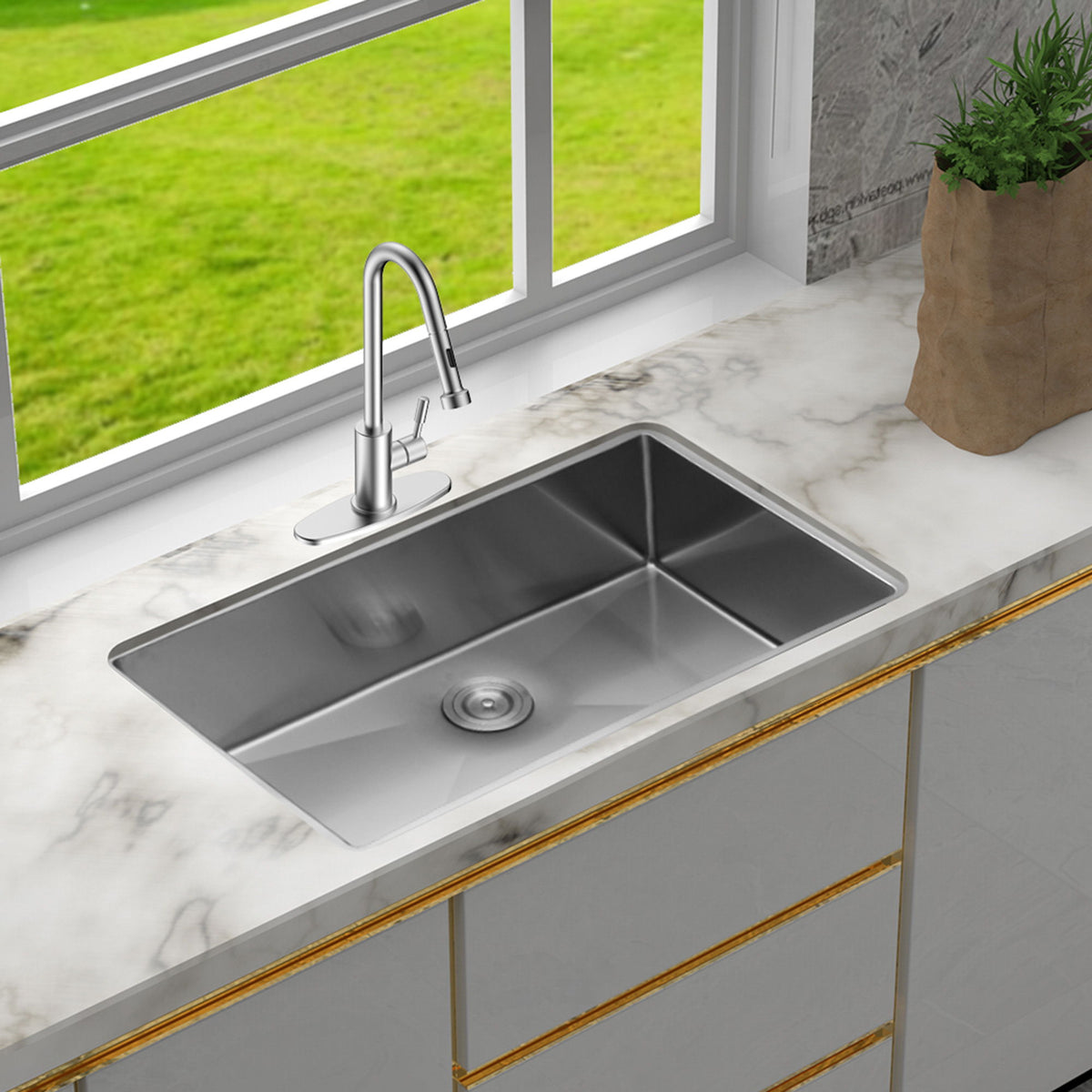 Undermount Stainless Steel Kitchen Sink, Deep Single Bowl Basin
