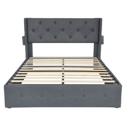 Bed With Gas Lift Storage, USB Ports