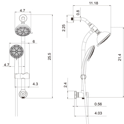 Multi Function Dual Shower Head Shower System With 4.7" Rain Showerhead, 7 Function Hand Shower, Adjustable Slide Bar