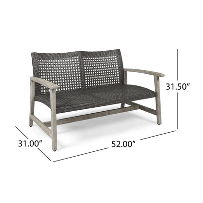 Hampton - Outdoor Wood And Wicker Loveseat - Gray