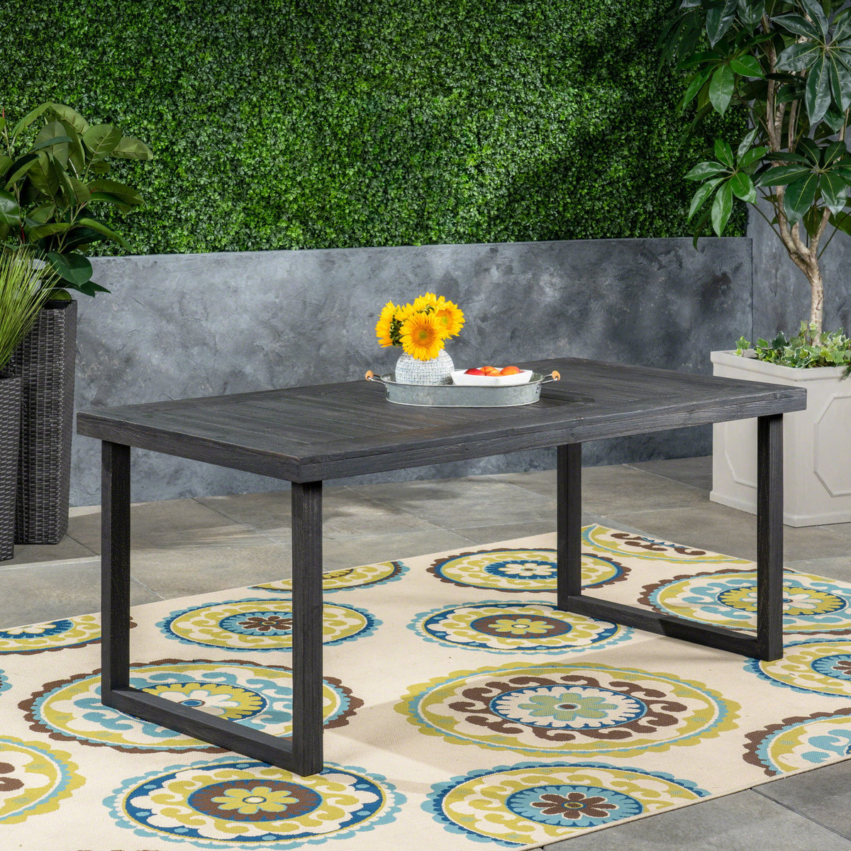 Outdoor Acacia Wood Dining Table, Sandblast Finish