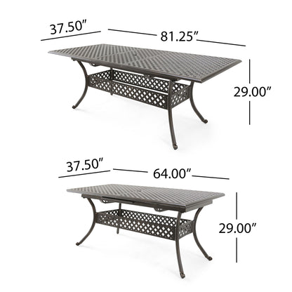 Outdoor Expandable Dining Table With Umbrella Holder, Lattice Pattern And Curved Legs - Black