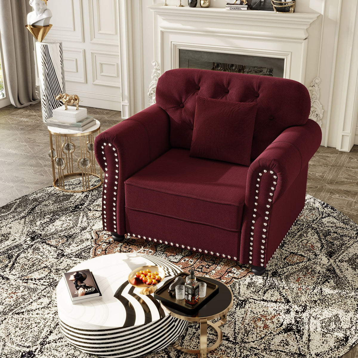 Sofa With Nailhead Trim And Rolled Armrests