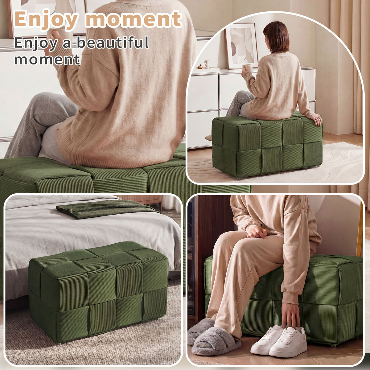 Modern Ottoman Foot Rest With Woven Design
