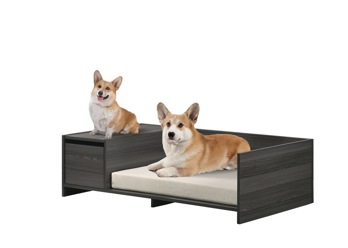 Esme - Wide Comfy Pet Bed With Cushion And Side Storage Compartment - Dark Gray