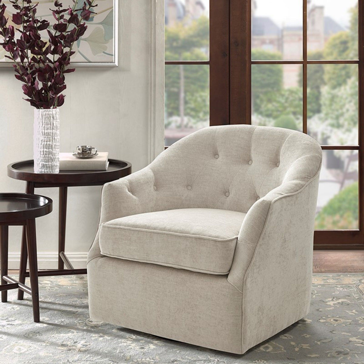 Calvin - Swivel Chair With 360 Degree Rotation - Beige