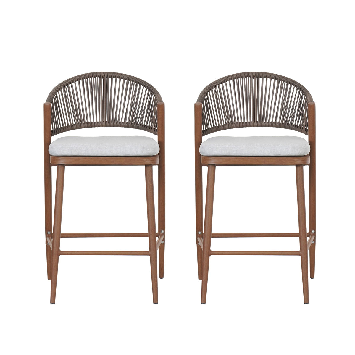 Outdoor 26" Counter Height Metal Frame Counter Stools With Scallop Shaped Backrest & Water Resistant Cushions
