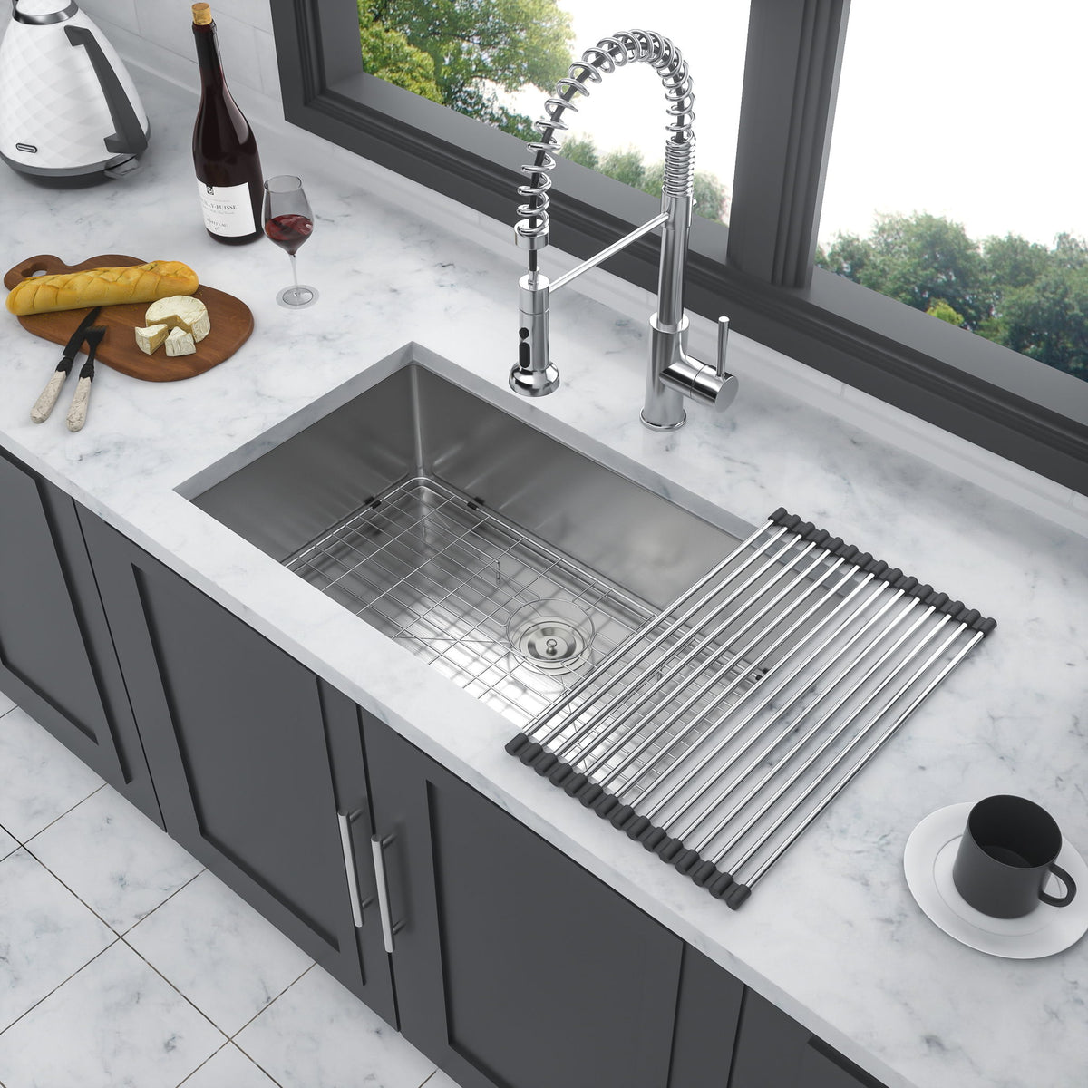 Undermount Kitchen Sink & Deep Single Bowl - Brushed Nickel