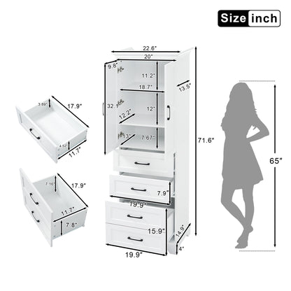 Bathroom Vanity With 2 Damping Hinge Doors, 3 Drawers, Adjustable Shelves - White