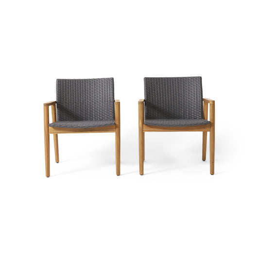Tranquilize - Outdoor Wooden Club Chair With Woven Wicker Seat And Back (Set of 2) - Natural