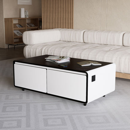 Modern Smart Coffee Table With Built-In Fridge, tooth Speaker, Wireless Charging Module, Touch Control Panel, Power Socket, USB Interface, Outlet Protection, Atmosphere Light