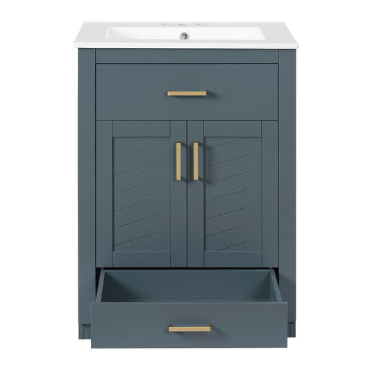 Modern Bathroom Vanity With Integrated Ceramic Sink, 2 Door Cabinet With Tip-Out Drawer
