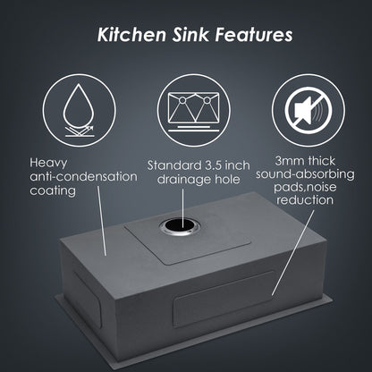 Undermount Stainless Steel Kitchen Sink, Deep Single Bowl Basin