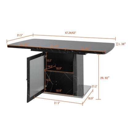 Modern Rectangle Dining Table With Stretchable Top, Storage Cabinet
