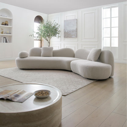 Sofa With Crescent Shape And Butterfly Backrest, Includes 2 Pillows - Beige