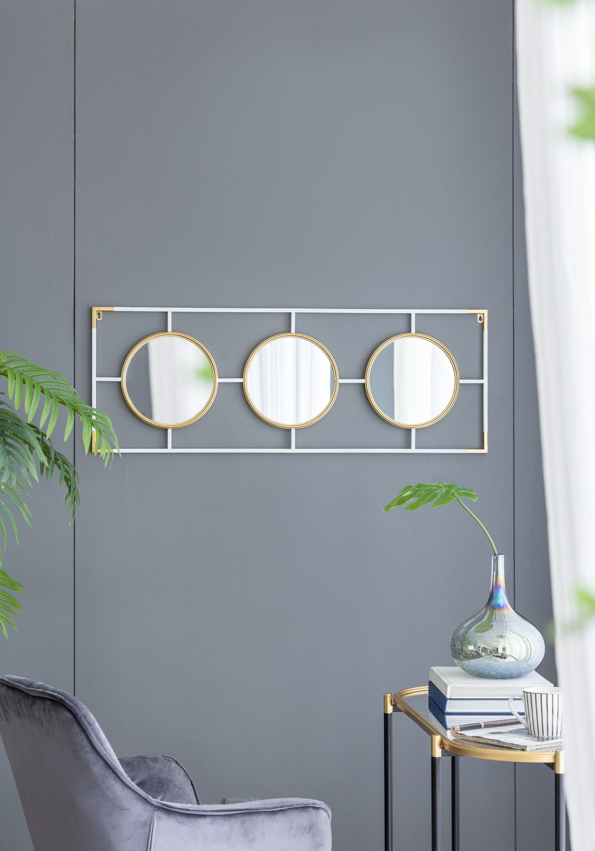 3 Mirror Piece Wall Mirror InRectangular Frame, Home Wall Decor For Bedroom Living Room