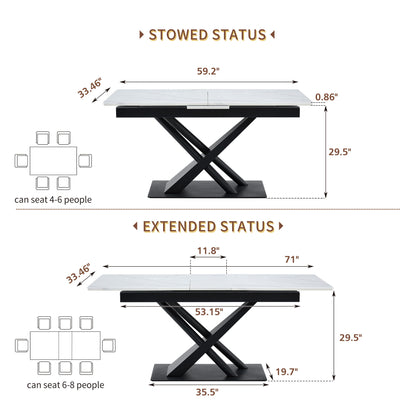 Dining Table With Geometric X Frame For Kitchen Or Dining Room - White Marble