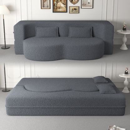 Modern Floor Sofa, With 2 Pillows, Convertible Teddy Fabric Foam Filled Bed