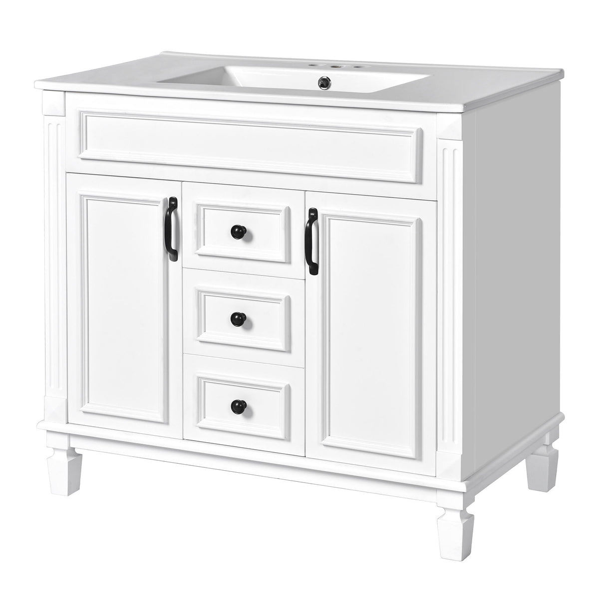 Bathroom Vanity With Top Sink, Basin On Cabinet With 2 Soft Closing Doors And 2 Drawers