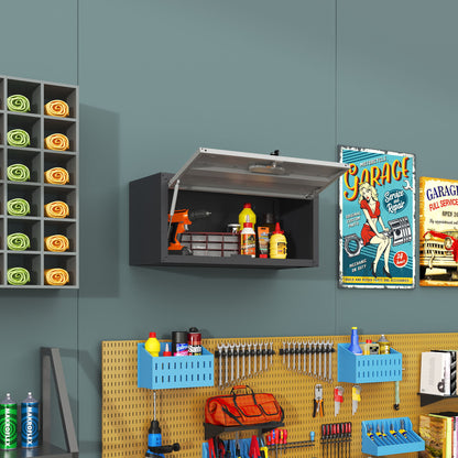 Heavy Duty Metal Wall Mounted Tool Storage Cabinet Steel Metal Garage Storage Cabinet - Black / Gray